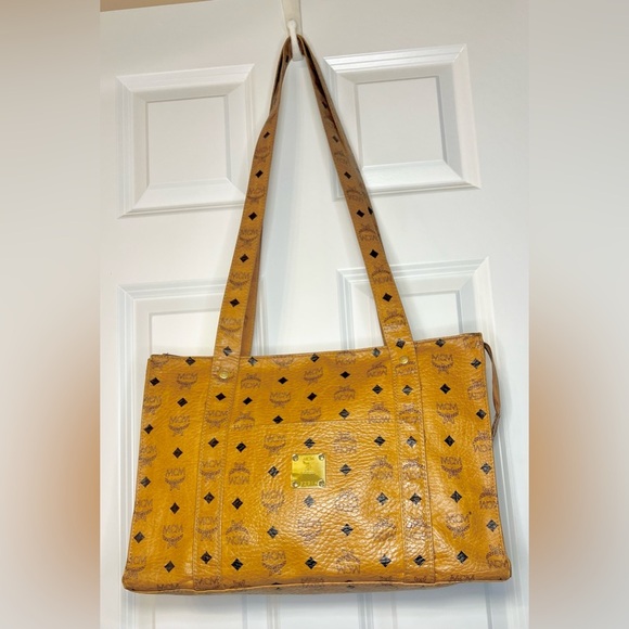 MCM Tan Studded Leather Tote Bag
